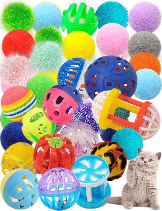 40-Piece Cat Toy Set – jingle reflective and plush balls for indoor cats