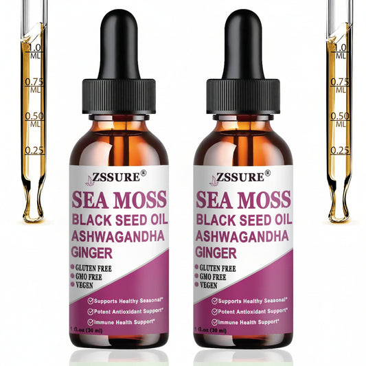 "ZSSURE Organic Sea Moss Black Seed Oil and Ashwagandha Blend – 2 pack liquid supplement for immunity and gut health"