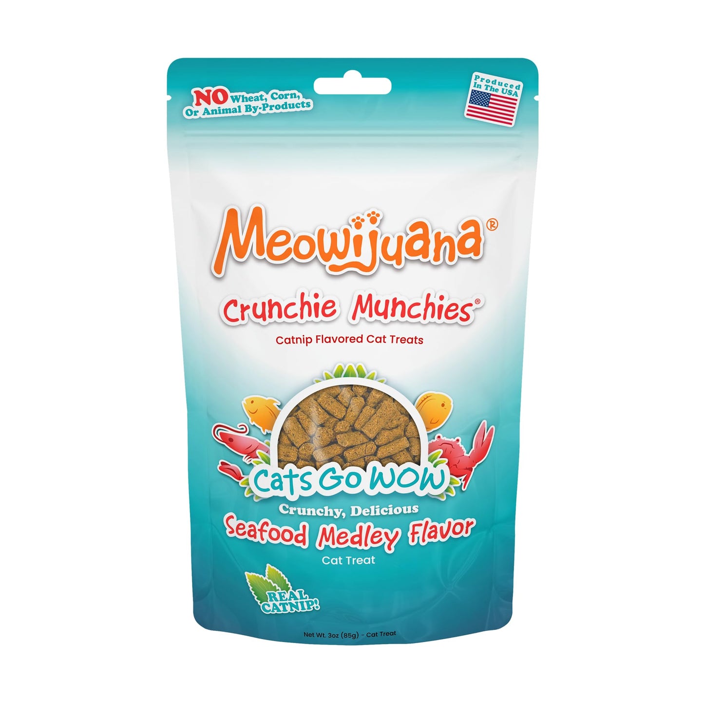Meowijuana | Crunchie Munchie Catnip Treats | Seafood Medley | Made with Organic Catnip | Produced in The USA |Feline and Cat Lover Approved